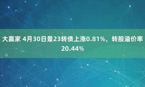 大赢家 4月30日景23转债上涨0.81%，转股溢价率20.44%