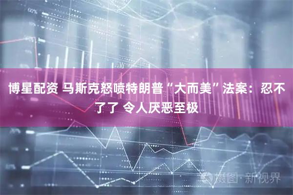 博星配资 马斯克怒喷特朗普“大而美”法案：忍不了了 令人厌恶至极